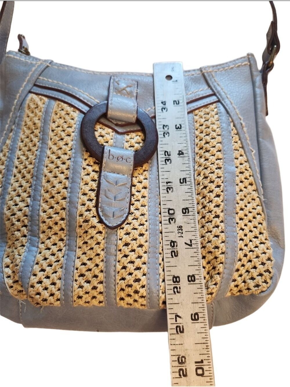 b.ø.c. Born Concept Cornflower Blue Faux Leather & Woven Straw Crossbody Bag - Picture 10 of 16